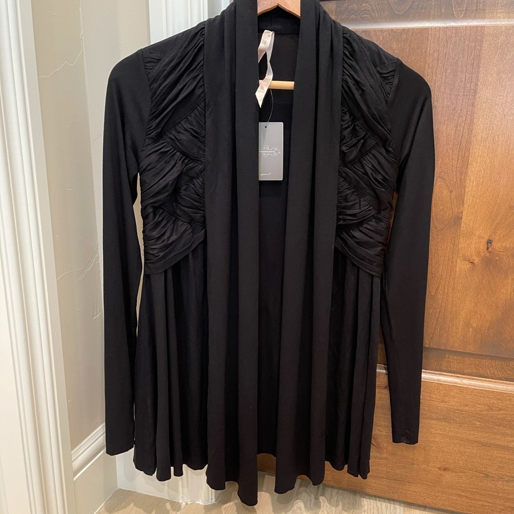 Anthropologie black cardigan open drape coverup Sz Small